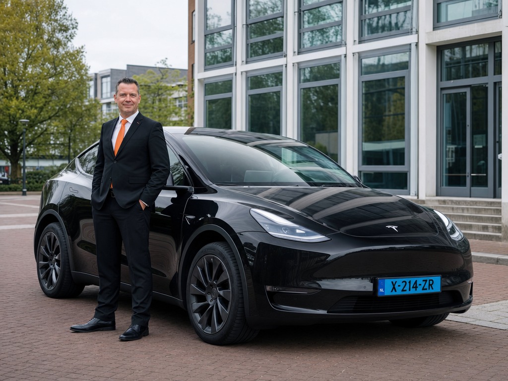 Tesla Model Y van Orange Taxi